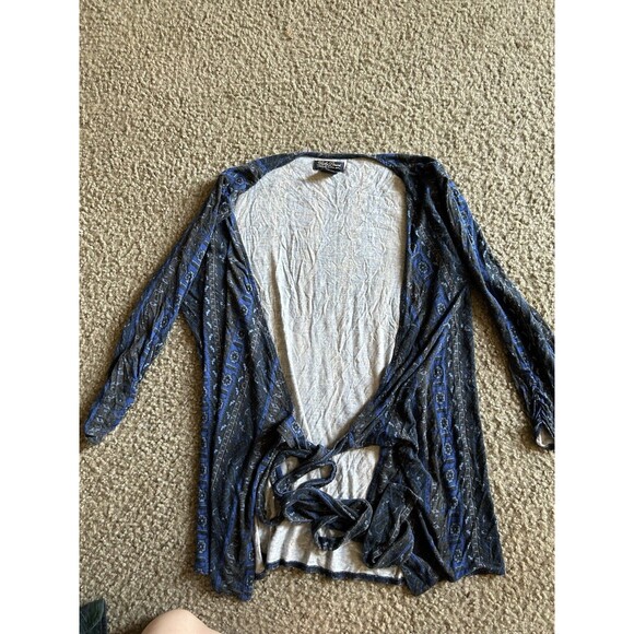 Lucky Brand Sweaters - Lucky Brand Women’s Cardigan Aztec Blue Print Design W/ Tie Size MED MEDIUM